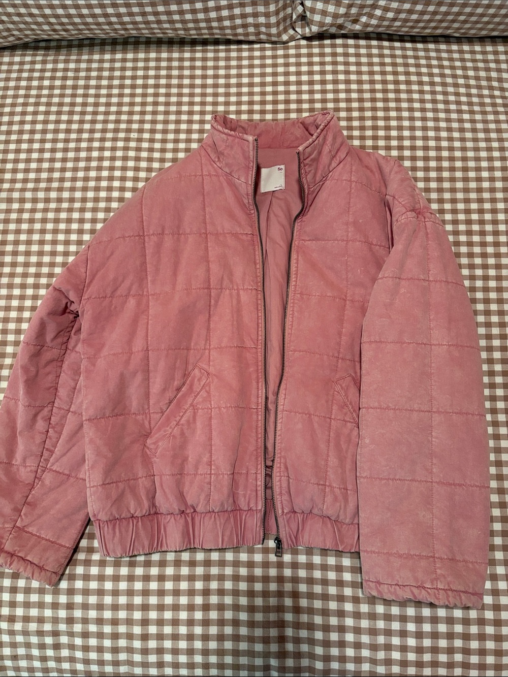 Free People Dupe Pink Quilted Zip-Front Jacket
